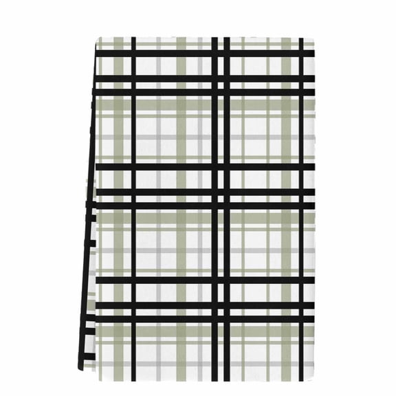 Sage Green Black Plaid Microfiber Kitchen Towel, Farmhouse Green Black Checkered Soft Absorbent Dish Towels, Quick Drying Washable Dishcloths for Kitchen Cleaning, Drying Dishes, 18x28 Inches
