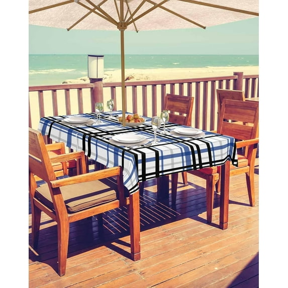 Sage Green Black Plaid Outdoor Tablecloth - 54x54 Inch Square Dining Table Cover, Farmhouse Green Black Checkered Waterproof Outdoor Table Cloth with Umbrella Hole & Zipper for Picnic/Patio