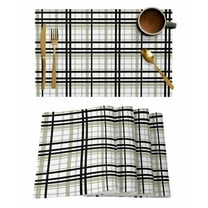 Sage Green Black Plaid Placemats Set of 6, Farmhouse Green Black Checkered Placemats for Dining Table, Place Mats for Kitchen Tabletop, Waterproof Wipeable Dining Table Mats Set