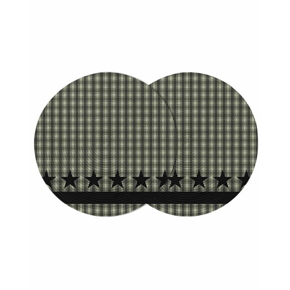 Sage Green Black Plaid Round 13 Inch Placemats Set of 2, Vintage Star Buffalo Check Rustic HeatResistant Non Slip Place Mats for Dining Table, Wipeable Braided Kitchen Table Mats for Housewarming
