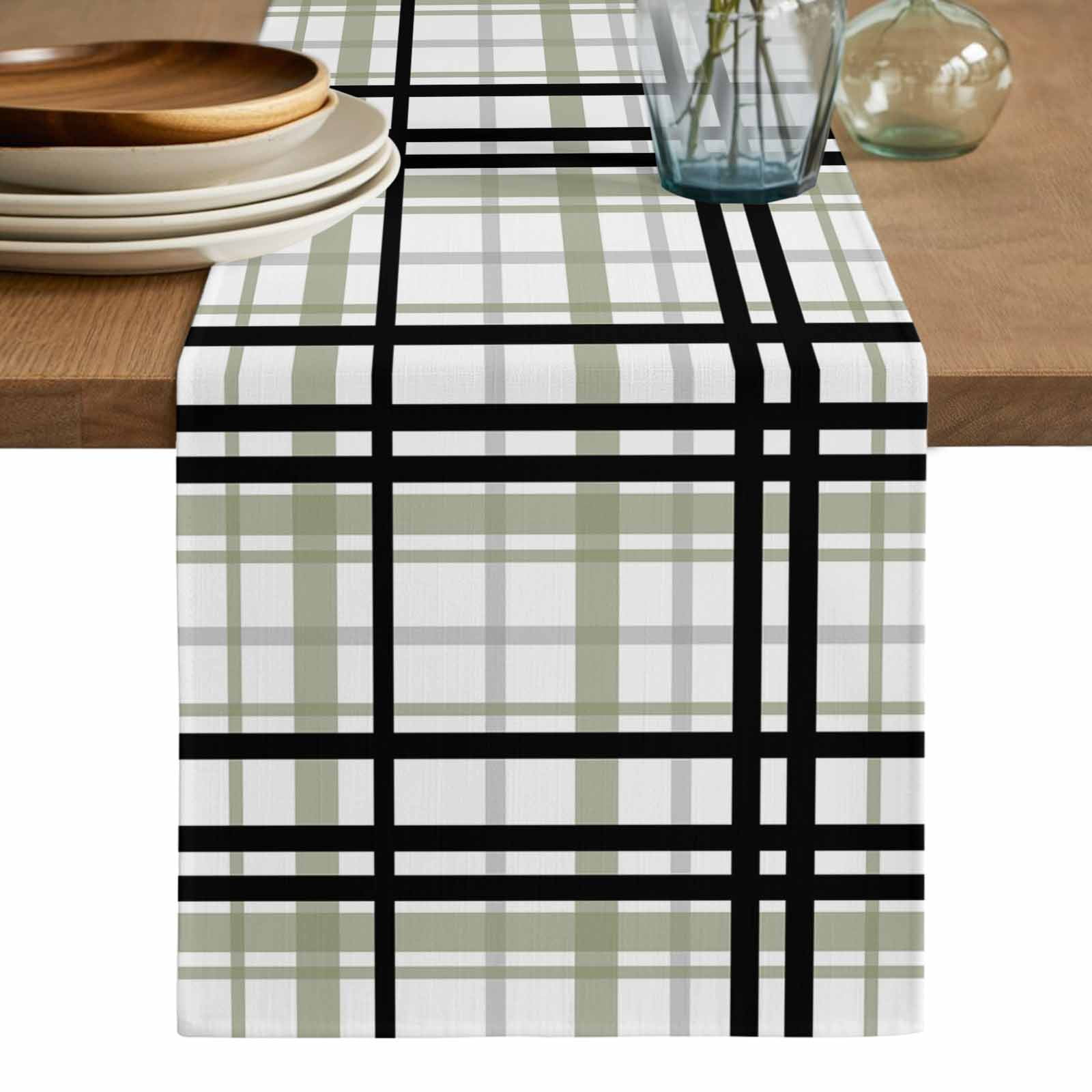 Sage Green Black Plaid Table Runner, Farmhouse Green Black Checkered ...