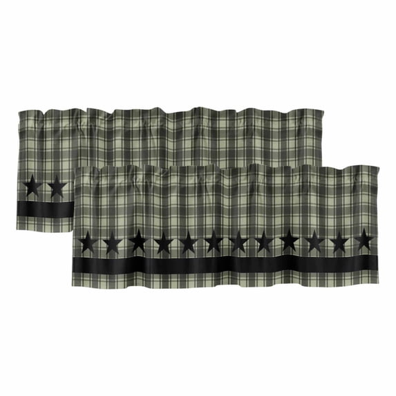 Sage Green Black Plaid Valances for Windows, Decorative Rod Pocket Window Valance Curtains, Vintage Star Buffalo Check Rustic Short Curtain Drapes for Kitchen/Living Room, 2 Panels, 54" W x 18" L