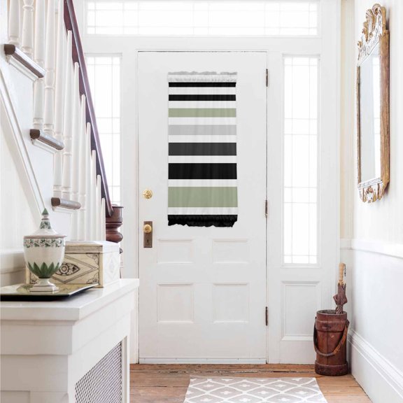 Sage Green Black Stripe Door Curtains for Door Window, French Sidelight Front Back Door Curtains With Tieback, Modern Abstract Coarse Striped Kitchen Rod Pocket Drapes Panel, 25"x40"