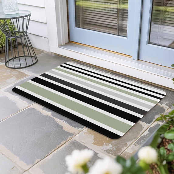 Sage Green Black Stripe Door Mat Indoor Outdoor, Modern Abstract Coarse Striped Non Slip Welcome Mat with Rubber Backing, Absorbent Fabric Front Door Mats Entryway Rug for Home Patio Entrance 18"x30"