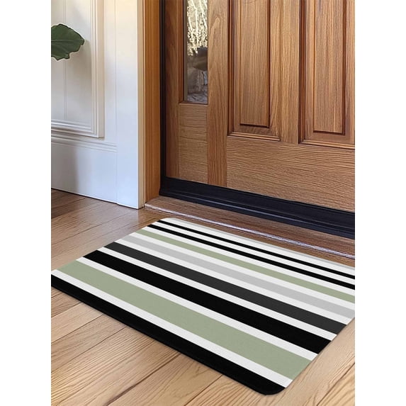Sage Green Black Stripe Door Mat Indoor Outdoor Entrance,Non Slip Small Rug for Kitchen Bathroom Entryway Rug,Modern Abstract Coarse Striped Washable Doormat Floor Mat for Office Home 16x24 Inch