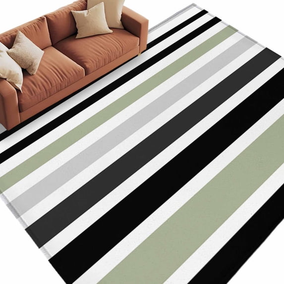 Sage Green Black Stripe Large Area Rugs for Bedroom Living Room, Soft Non Slip Carpet Bedside Rug, Modern Abstract Coarse Striped Rectangle Floor Cover Kitchen Accent Rug 8'x10' for Office