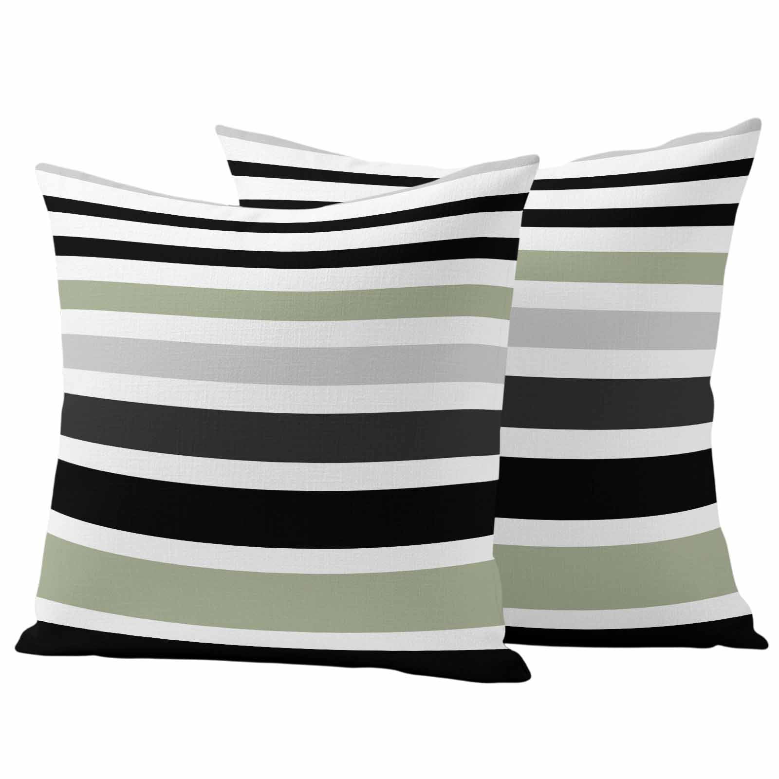 Sage Green Black Stripe Outdoor Waterproof Pillow Covers, Modern Abstract Coarse Striped Decorative Square Throw Pillowcase Sofa Cushion Sham for Patio/Couch/Chair, 24"x24" 2 Pack