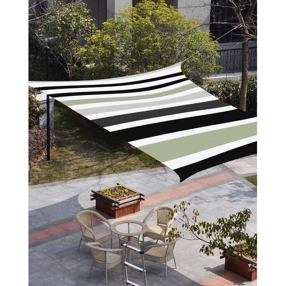 Sage Green Black Stripe Sun Shade Sail 14'x18' Rectangle Outdoor Shade Canopy, Modern Abstract Coarse Striped Porch Shades Outdoor Sun Blocking Screen, Sunshade Cloth Covers for Patio/Deck/Garden