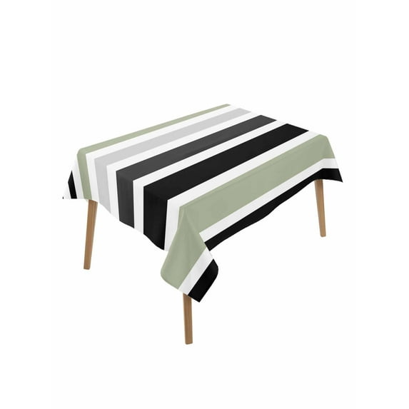 Sage Green Black Stripe Table Cloth, Modern Abstract Coarse Striped Waterproof Tablecloth for Rectangle Tables, Reusable Washable Fabric Table Cover for Restaurant Kitchen Dining Tables 60"x102"