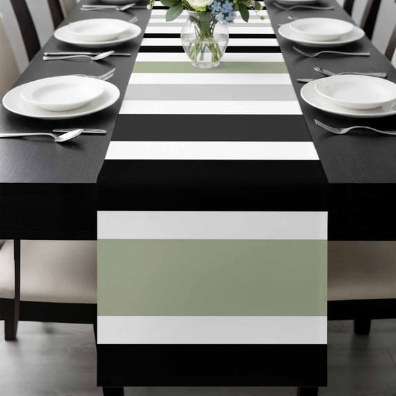 Sage Green Black Stripe Table Runner 72 Inches Long, Modern Abstract Coarse Striped Kitchen Coffee Dining Table Decoration for Home Party Birthday Wedding Home Decor 13x72 Inches