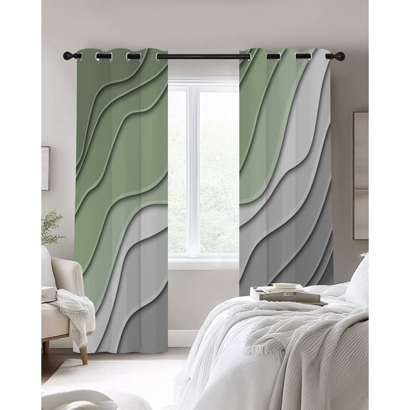 Sage Green Blackout Curtains 2 Panels, and Grey Ombre Stripes Geometric Color Gradient Thermal Insulated Grommet Window Curtains for Bedroom Living Room 42"x63"