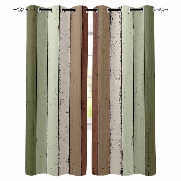Sage Green Blackout Curtains 45 Inches Long, Farmhouse Wood Grain Vintage Brown Striped Thermal Insulated Black Out Curtains, Small Darkening Window Curtain Drapes for Cafe Bedroom 42"x45" 2 Panels