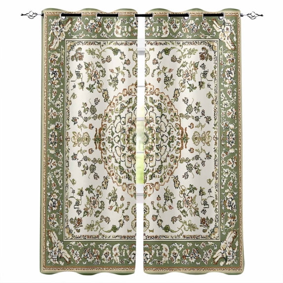 Sage Green Blackout Curtains for Bedroom Living Room Darkening Curtains 54 Inch Long Southwest Tribal Antique Boho-Chic Heritage Short Curtain for Small Window Treatment Grommet Drapes 52"x54"x2