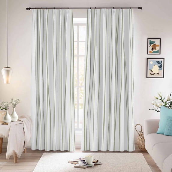 Sage Green Blackout Curtains for Bedroom/Living Room, Pinch Pleated Black Out Curtains, Abstract Lines Gradient Minimalist Modern Room Darkening Window Drapes with Hooks 2 Panels, 59"x70"