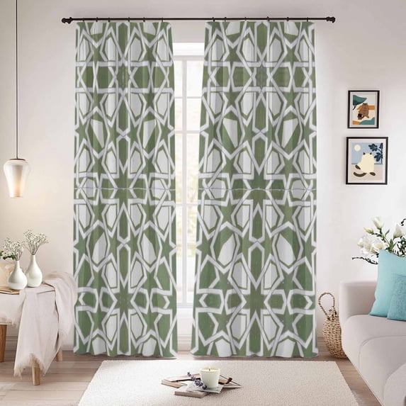 Sage Green Blackout Curtains for Bedroom/Living Room, Pinch Pleated Black Out Curtains, Retro Abstract Morocco Geometric Texture Room Darkening Window Drapes with Hooks 2 Panels, 59"x70"