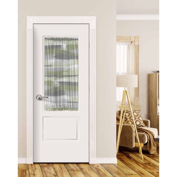 Sage Green Blackout Curtains, French Door Curtains for Door Window, Modern Abstract Grey Striped Art Privacy Drapery for Patio/Sidelight Doors, 1 Panel with Tieback, 25 x 40 Inches