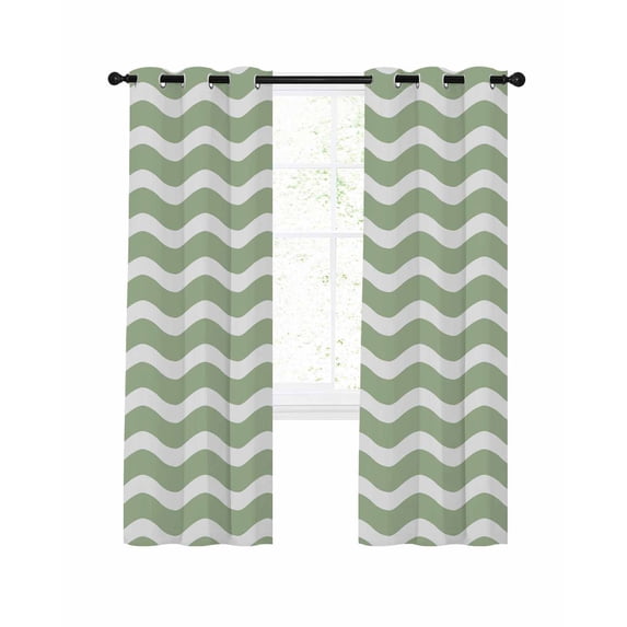 Sage Green Blackout Curtains, Light Blocking Print Window Curtains, Modern Abstract Waves Water Ripple Striped Thermal Insulated Window Drapes for Living Room Kitchen Cafe 2 Panels, 84"W x 63"L