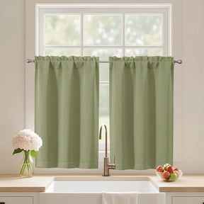 Sage Green Blackout Curtains for Small Window Treatment, Light Blocking Short Kitchen Window Curtains Over Sink, Rod Pocket Half Window Tiers for Bathroom Basement, 2x30Wx36L Inches
