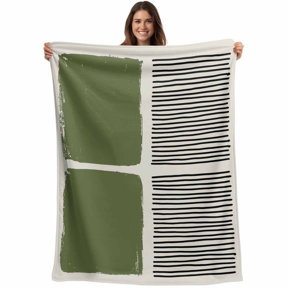 Sage Green Blanket Soft Cozy Warm Throw Blanket for Couch, Plush Fuzzy Flannel Fleece Blankets for Sofa, Modern Painting Farmhouse Striped Abstract Art Bed Blankets Lightweight Gifts for Men, 50"x60"