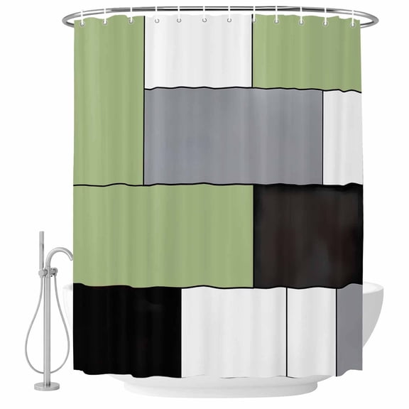 Sage Green Blocks Fabric Shower Curtain Geometric Abstract Art Washable Shower Curtains for Bathroom, Waterproof Bath Curtain with Hooks Home Decor 36x72in