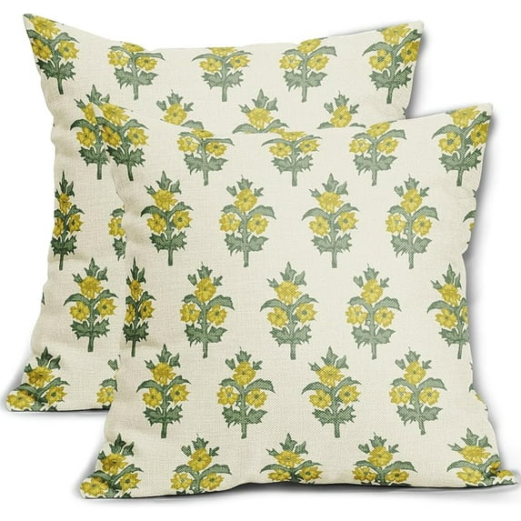 Sage Green Blue Floral Pillow Covers 18x18 Set of 2 Spring Flower Leaves Print Decorative Throw Pillow Cases Outdoor Farmhouse Decoration for Sofa Couch Bed