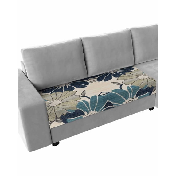 Sage Green Blue Floral Sofa Couch Cushion Covers Washable, Removable Stretchable Sectional Couch Covers, Vintage Beige Botanical Slipcovers for L & T Shape Sofa Furniture Protector M Size 1 pc