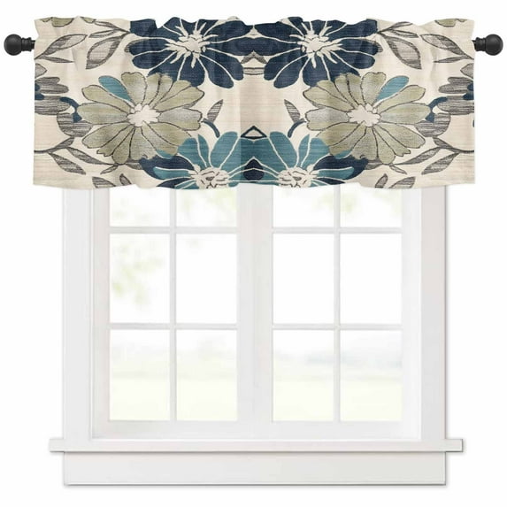 Sage Green Blue Floral Valances for Windows Farmhouse Kitchen Curtains Valances Rod Pocket Valance Curtains for Kitchen Windows Vintage Beige Botanical Window Valances for Bathroom Bedroom 54"x18"