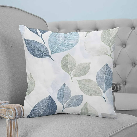 Sage Green Blue Leaves Decorative Pillowcase 16''x16'', Vintage Rustic Botanical Throw Pillow Covers Soft Cushion Case for Couch Sofa Bedroom Living Room, Pillowcase Boho Decor