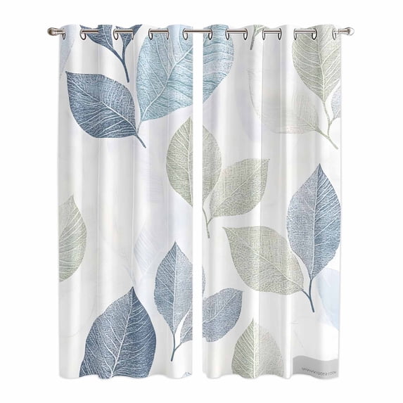 Sage Green Blue Leaves Kitchen Curtains 84 Inch Length, Vintage Rustic Botanical Grommet Top Bedroom Living Room Curtains, Light Filtering Cafe Curtain Drapes 2 Panels Set 84''x84''