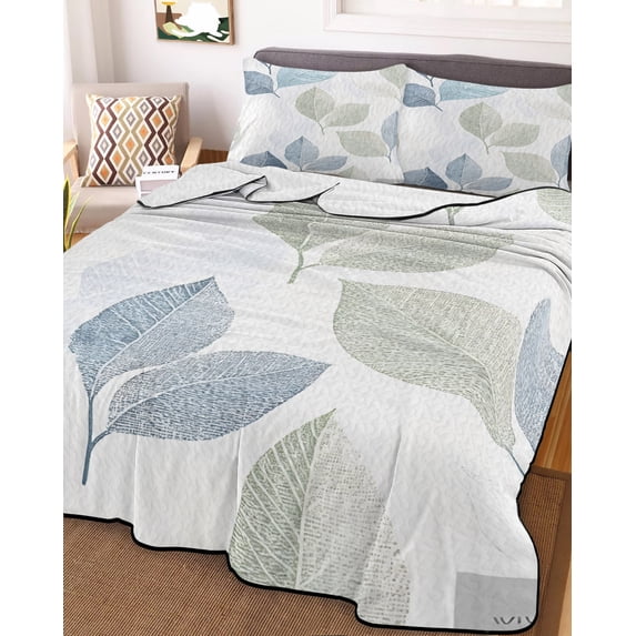 Sage Green Blue Leaves Queen Size Down Alternative Comforter, Lightweight Comforter Quilt Bedding Set with Pillow Shams Vintage Rustic Botanical All Seasons Bed Comforter Duvet Insert 90"x96"