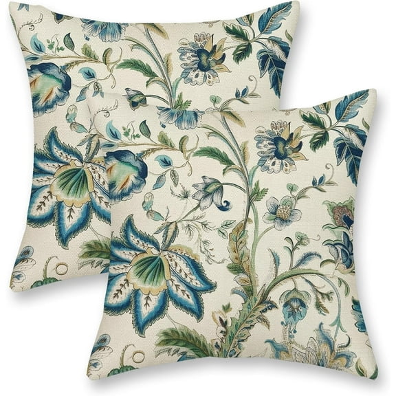 Sage Green Blue Pillow Covers 20x20 Inch 2 Pcs Spring Chinoiserie Floral Decor Throw Pillows Boho Vintage Flower Seasonal Outdoor Decoration Pillowcase Linen Cushion Cover for Couch Sofa Bed
