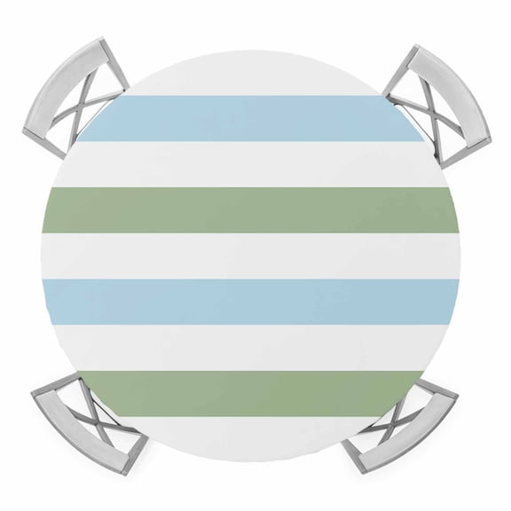 Sage Green Blue Striped Round Tablecloth for 36-44 Inch Tables,Fitted Table Cover with Elastic Edge,Farmhouse Sage Green Stripes Waterproof Outdoor Table Cloth Protector for Patio Garden Dinner