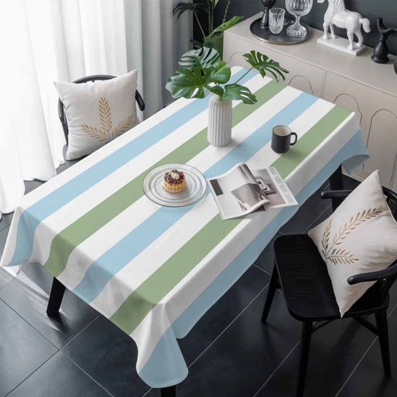 Sage Green Blue Striped Table Cloth Waterproof Tablecloths, Farmhouse Sage Green Stripes Tablecloth Dining Table Cover for Kitchen Party Tabletop Outdoor, Rectangle Tablecloth 60x120 Inch