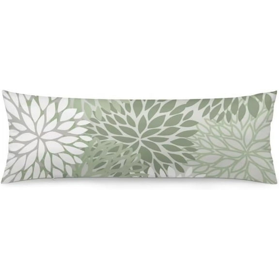 Sage Green Body Pillow Cover Spring Floral Long Pillow Case with Zipper Decorative Soft Bedding Pillowcase Farmhouse Dahlia Pillow Covers Modern Flower Cushion Pillow Case for Bedroom,Couch,20"x54"