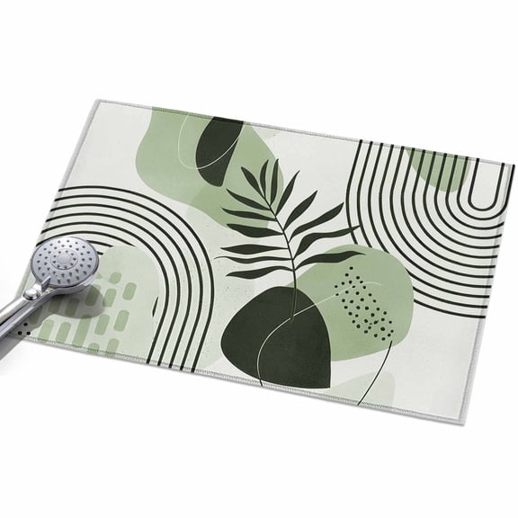 Sage Green Bohemian 2x3ft Non Slip Area Rug Abstract Geometric Black Lines Leaves Washable Soft Area Rugs for Living Room, Indoor Circle Carpet for Bedroom Dining Room Kitchen