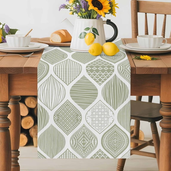 Sage Green Bohemian Geometric Table Runner 72 Inches Long, Abstract ...