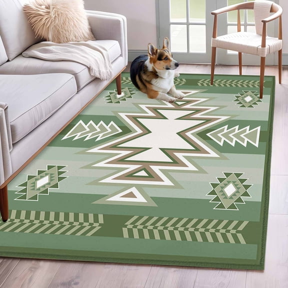 Sage Green Boho Area Rug 3x5 Washable Rug Non Slip American Native Southwest Abstract Art Large Area Rug Indoor Floor Carpet for Entryway Bedroom Kitchen Living Room Home Office Dining Room Nursery
