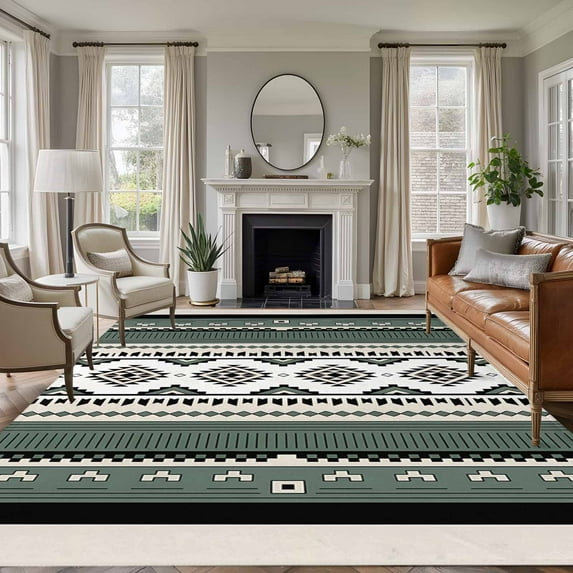 Sage Green Boho Area Rug 5x7 Washable Rug Non Slip Vintage Ethnic Tribe Retro Abstract Art Large Area Rug Soft Stainresistant Indoor Floor Carpet for Living Room Bedroom Home Office Dining Room