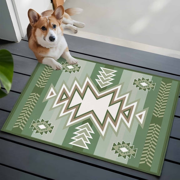 Sage Green Boho Bathroom Mat 2x3 FT, Non Slip Small Kitchen Mat, American Native Southwest Abstract Art Washable Soft Backed Front Door Throw Rug Non-Shedding Indoor Outdoor Doormat for Entryway Sink