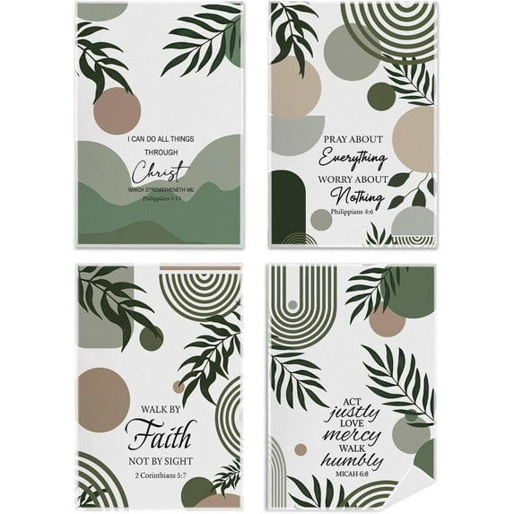 Sage Green Boho Christian Kitchen Towels Set of 4, Bible Verse Scripture Decorative Hand Towels for Bathroom, Inspirational Religious Dish Towels, Boho Kitchen Bathroom Decor, 18x26 Inch