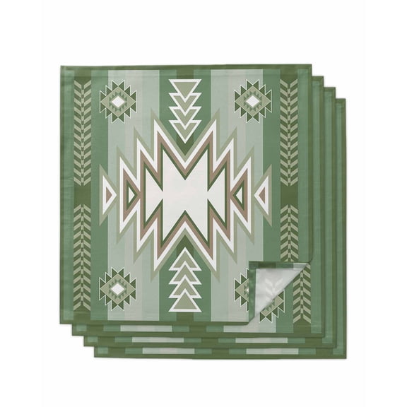 Sage Green Boho Cloth Napkins Set of 4 Reusable Dinner Napkins, American Native Southwest Abstract Art Cocktail Napkin Washable Table Napkins for Wedding/Holiday Party/Baby Shower 20"x20"