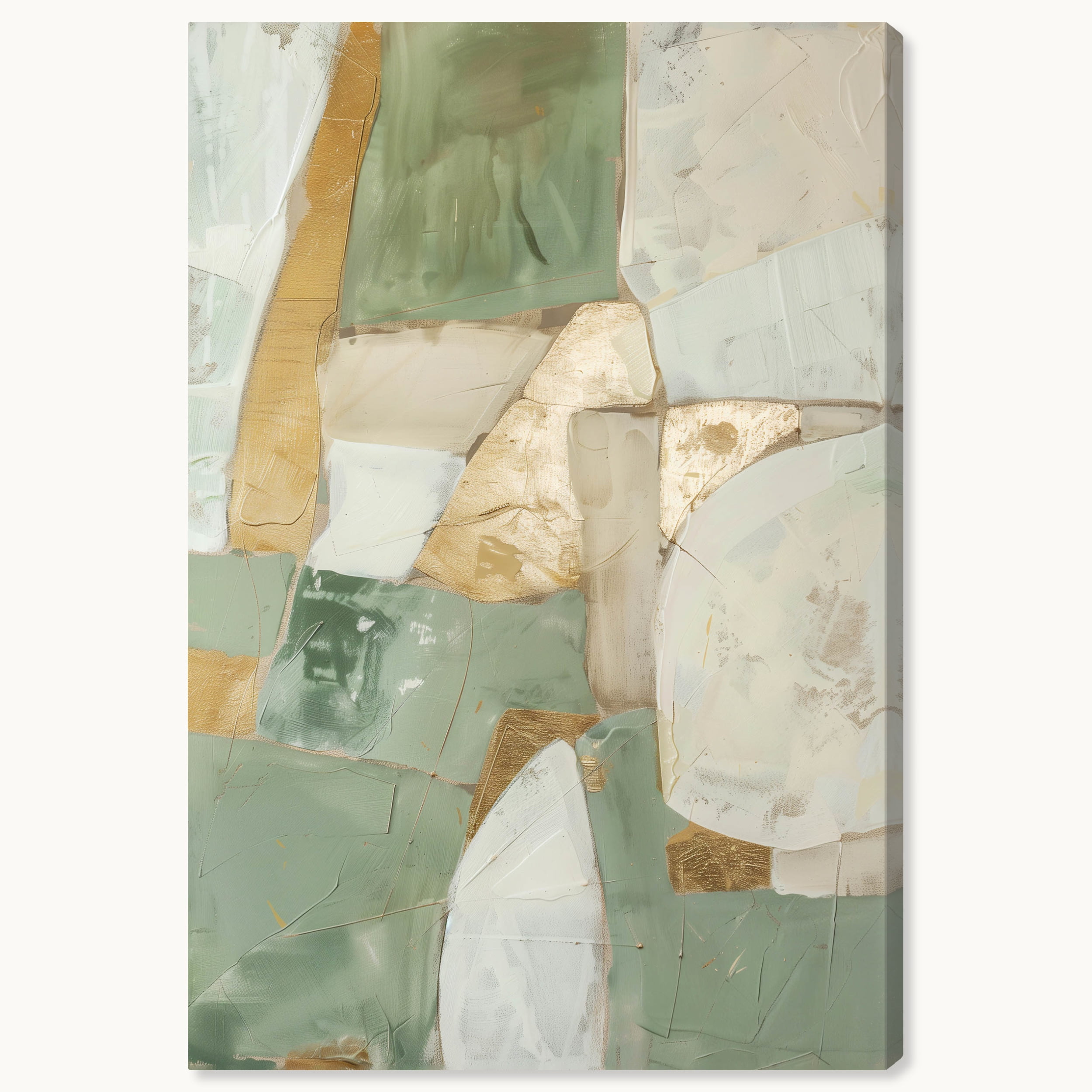 Sage Green and Gold Abstract Canvas Wall Art, 16" x 24"