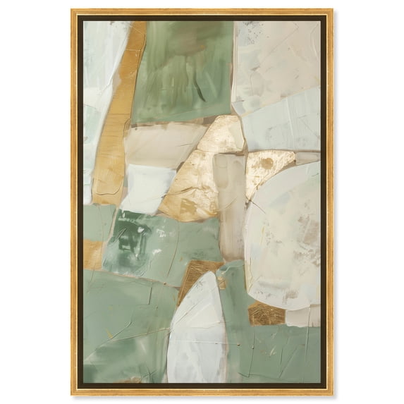 Sage Green Boho Elegant Abstract Canvas Wall Art by Art Remedy, Gold Floater Frame, 16"x24"