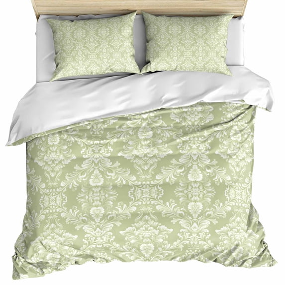Sage Green Boho Floral Duvet Cover Full Size, Vintage Ethnic Tribe Abstract Art Comforter Cover with Zipper Closure, 3 Piece Bedding Sets 1 Duvet Cover 86x86 Inches and 2 Pillow Shams
