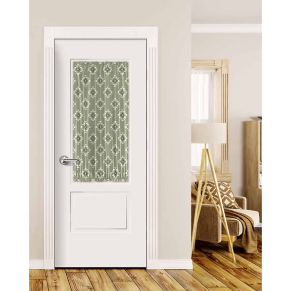 Sage Green Boho Geometric Blackout Door Curtains for French, Glass,Front, Back, Patio Door, Country Abstract Pattern Thermal Insulated Rod Pocket Window Curtain Drapes With Tiebacks 25"x40"