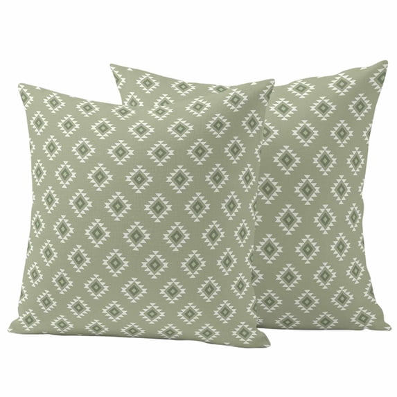 Sage Green Boho Geometric Outdoor Waterproof Pillow Covers, Country Abstract Pattern Decorative Square Throw Pillowcase Sofa Cushion Sham for Patio/Couch/Chair, 16"x16" 2 Pack