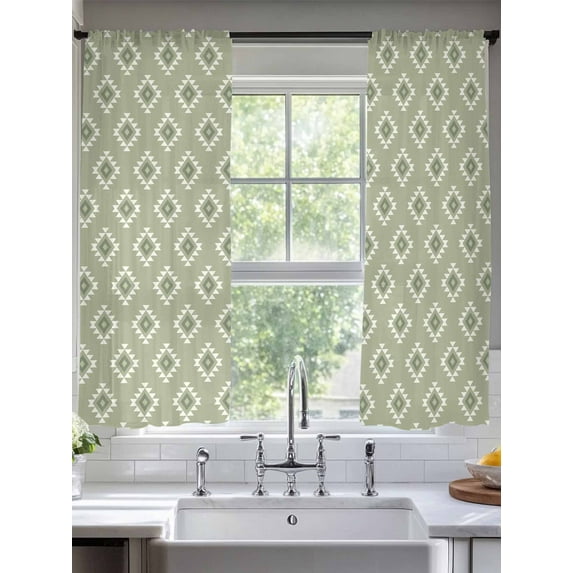 Sage Green Boho Geometric Sheer Curtains for Living Room Bedroom Country Abstract Pattern Sheer Curtains 63 Inch Long 2 Panels Set Light Filtering Curtain Window Treatments Drapes for Dining Room