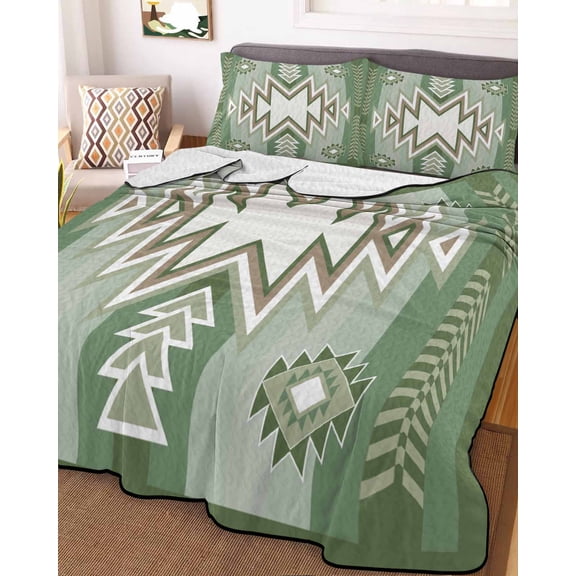 Sage Green Boho King Size Down Alternative Comforter, Lightweight Comforter Quilt Bedding Set with Pillow Shams American Native Southwest Abstract Art All Seasons Bed Comforter Duvet Insert 96"x106"