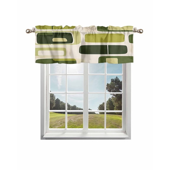 Sage Green Boho Kitchen Curtain Valances for Windows Farmhouse Short Curtains, Modern Abstract Geometric Middle Century Rod Pocket Valance Curtain for Bedroom Cafe Living Room 54"x18"