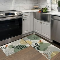 Sage Green Boho Kitchen Mats for Floor, Boho Modern Abstract Geometry Beige Kitchen Rugs Set of 2 Carpet Area Rug, Plant Sage Green Boho Kitchen Decor and Accessories Stuff, 17x30 and 17x47 Inch